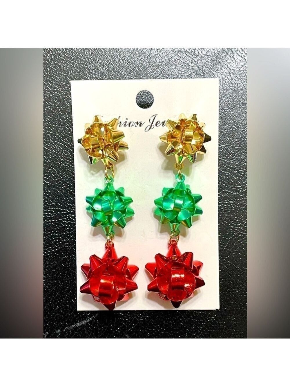 Earrings Bows Christmas Holidays Dangle Posts Red Green Gold New